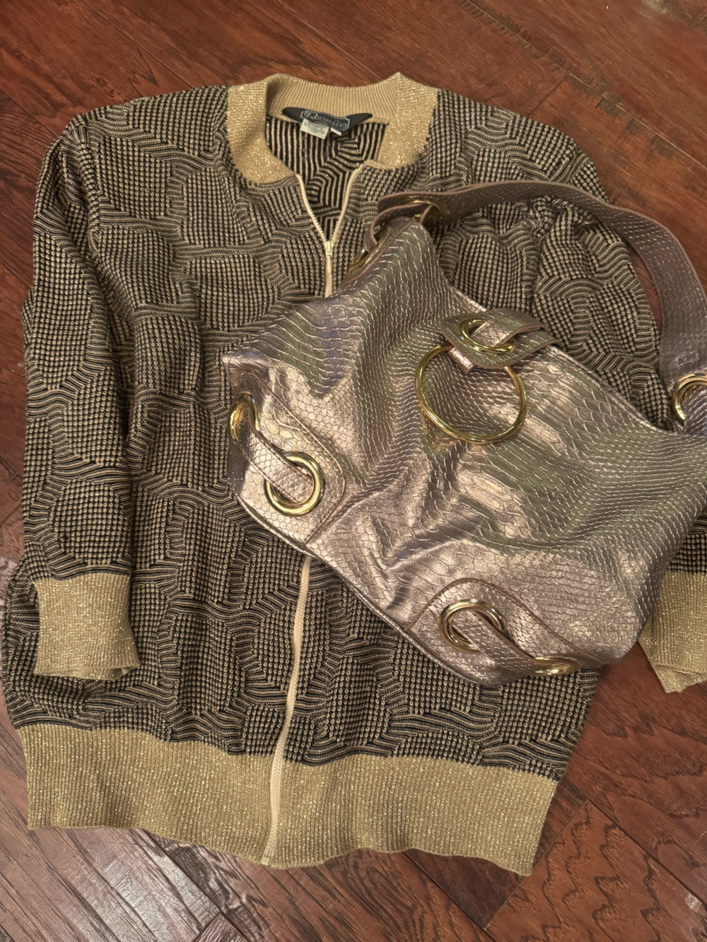 Vintage Rochelle California Geometric Knit Zip Cardigan Sweater Jacket